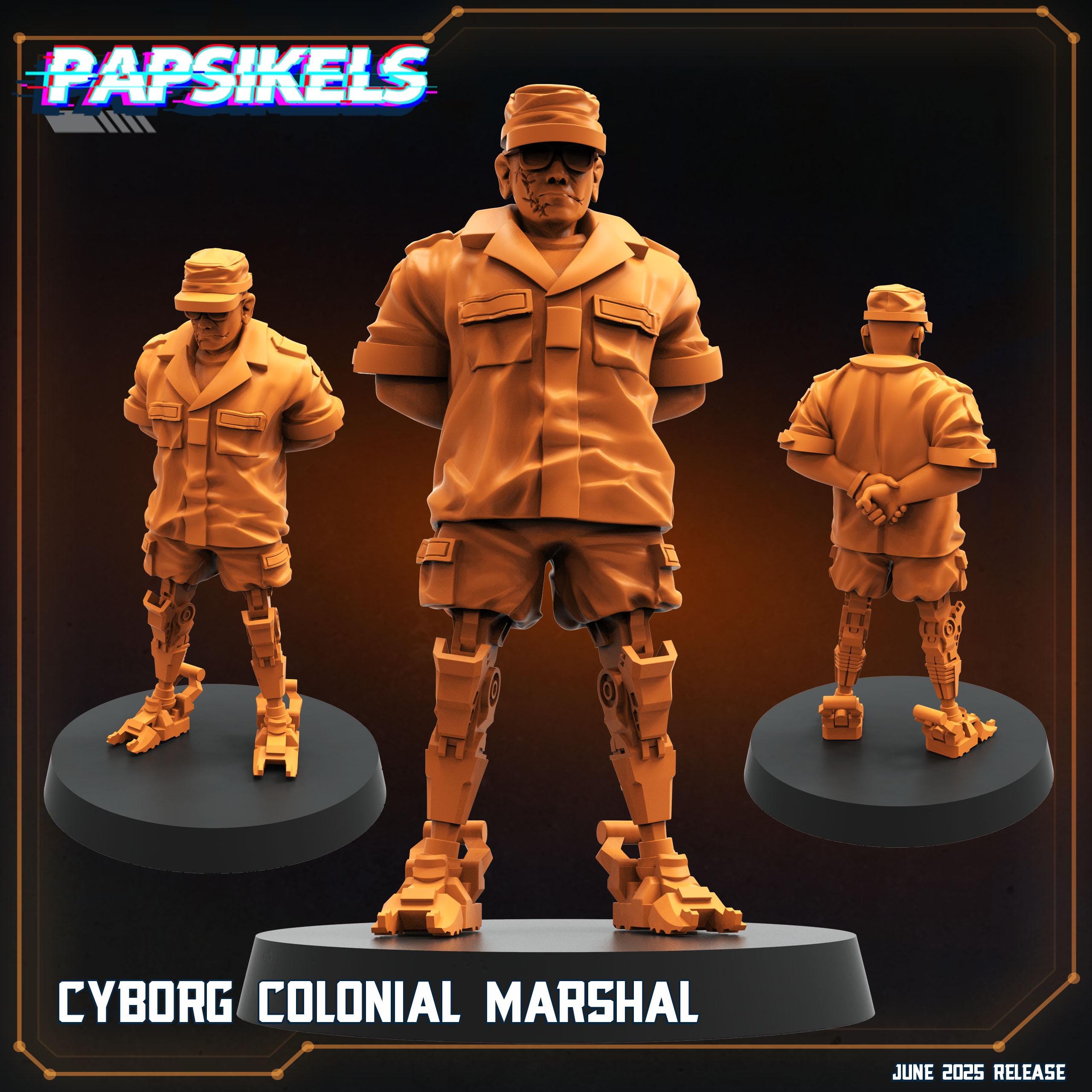 Cyborg Colonial Marshal Miniature: 28mm Sci-Fi RPG Figurine - Papsikels