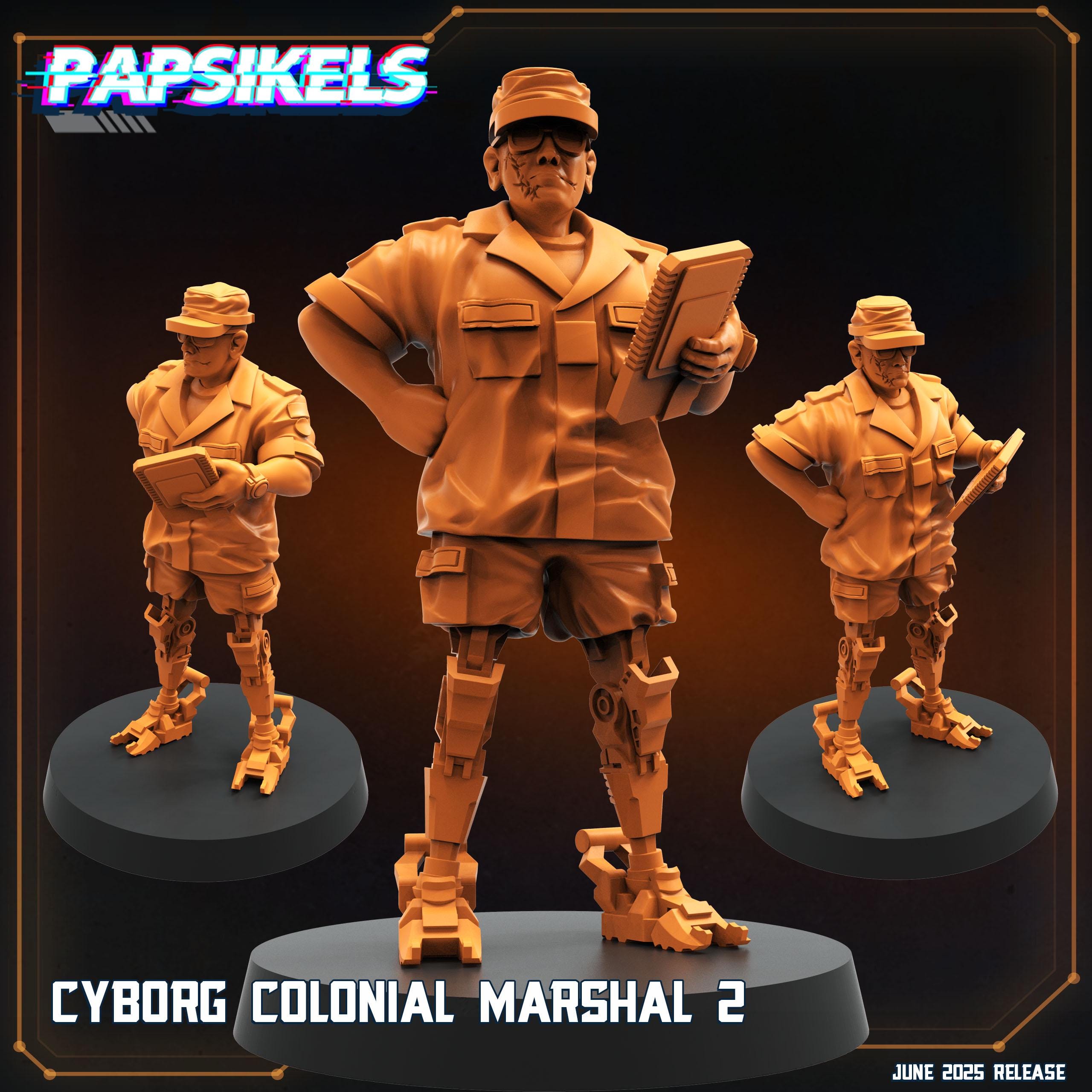 Cyborg Colonial Marshal Miniature: 28mm Sci-Fi RPG Figurine - Papsikels