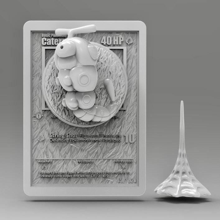 Caterpie - 3D Printed Pokemon Card Wall Hanger | Fan Art | Pokemon TCG | Resin Model | ABC3D Models