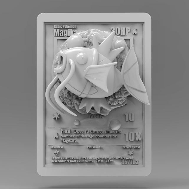Magikarp - 3D Printed Pokemon Card Wall Hanger | Fan Art | Pokemon TCG | Resin Model | ABC3D Models
