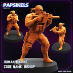 Cyberpunk Marine Miniature: Codename Bishop, Papsikels 3D Resin Model - 28/32mm RPG, Wargaming
