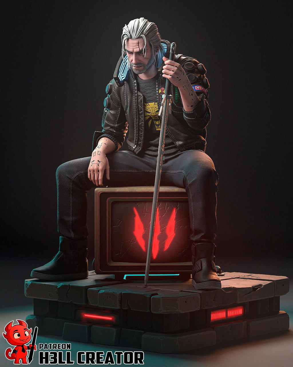 Silverronin (Geralt) from Cyberpunk 2077 / The Witcher (fan art) | Full Model or Bust | Miniature scale 1:12 | h3LL Creator | DIY Model Kit