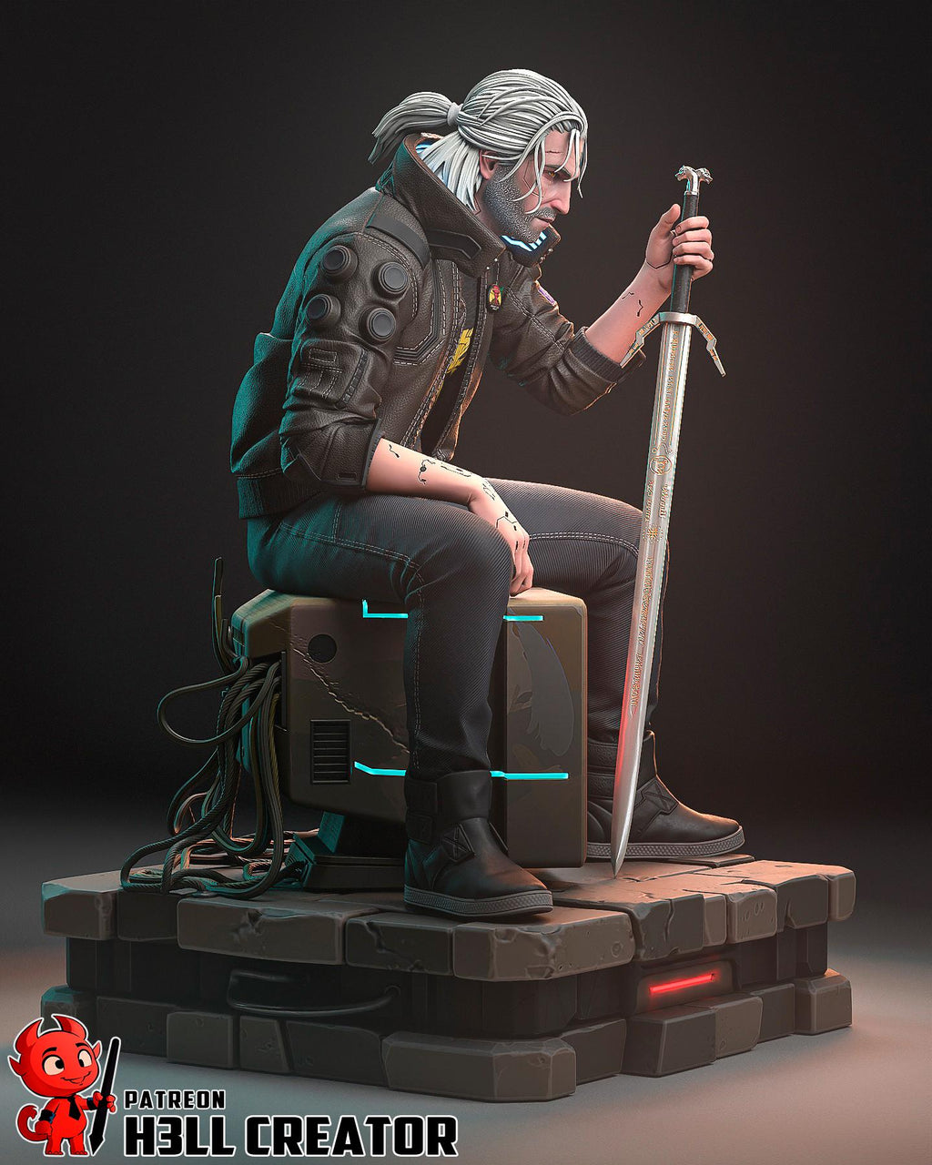 Silverronin (Geralt) from Cyberpunk 2077 / The Witcher (fan art) | Full Model or Bust | Miniature scale 1:12 | h3LL Creator | DIY Model Kit