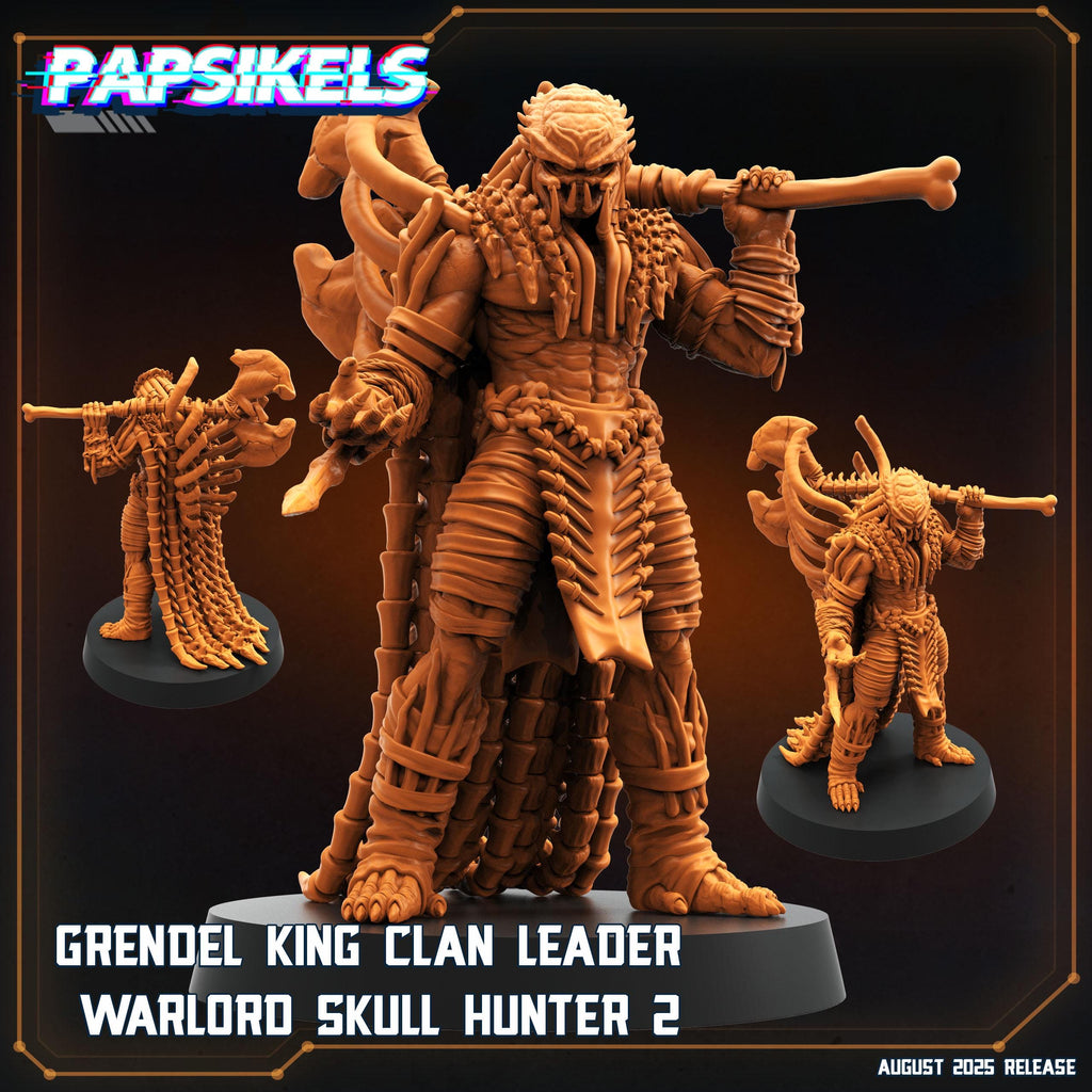 Grendel King Skull Hunter Miniature: 28/32mm Resin Warlord by Papsikels