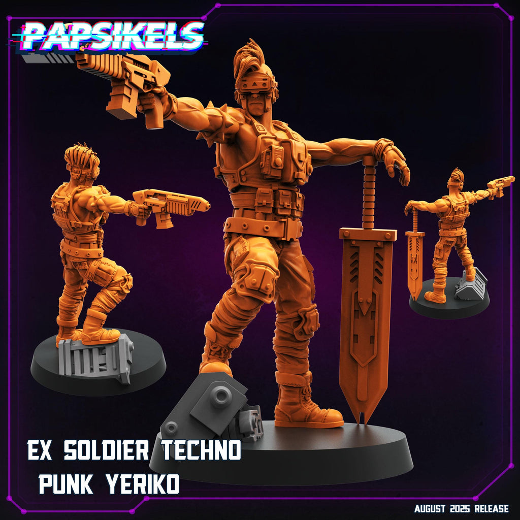 Cyberpunk Ex-Soldier Techno Punks Miniatures: 3D Resin Model - Papsikels 28/32mm