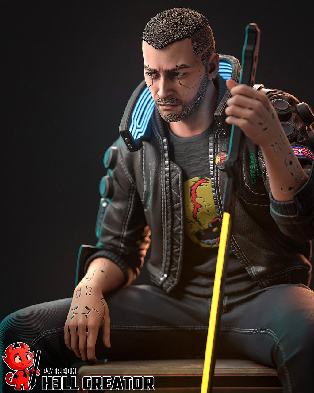 Male V from Cyberpunk 2077 (fan art) | Full Model or Bust | Miniature scale 1:12 | h3LL Creator | DIY Model Kit