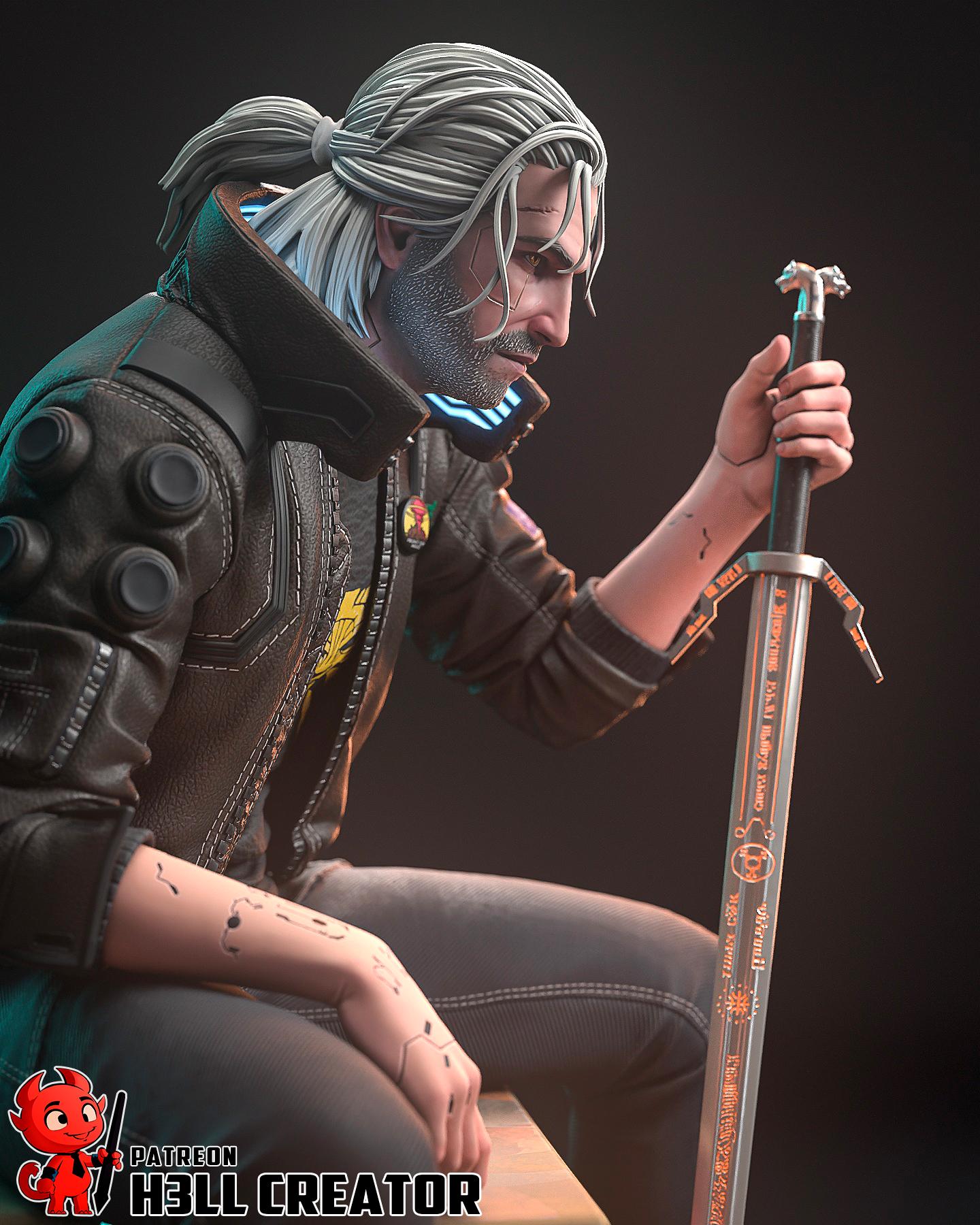 Silverronin (Geralt) from Cyberpunk 2077 / The Witcher (fan art) | Full Model or Bust | Miniature scale 1:12 | h3LL Creator | DIY Model Kit