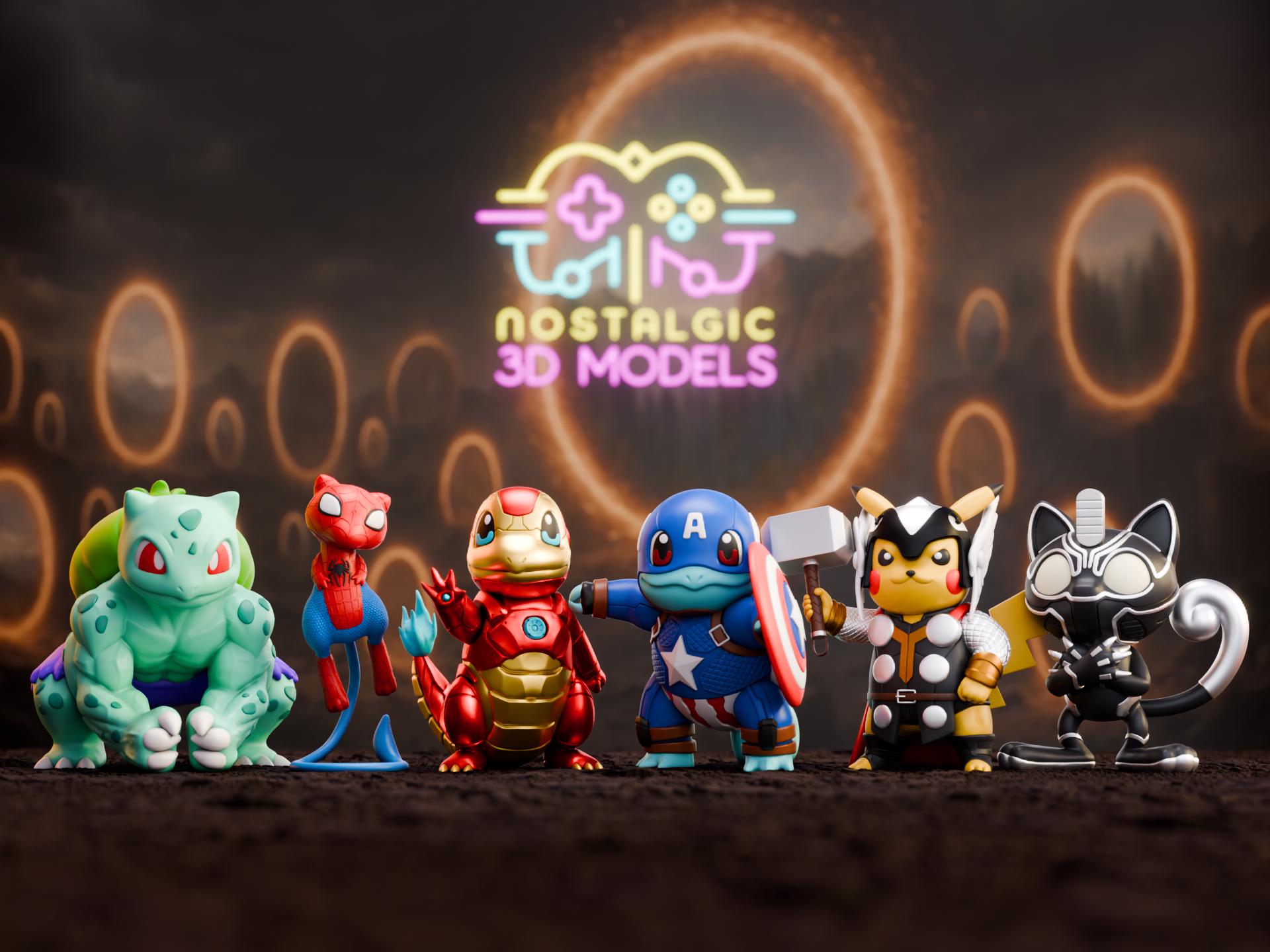 Pokemon Assemble Crossover Resin Figures | Marvel Avengers x Pokemon Mashup | Nostalgic 3D Models | Fan Art Collectibles
