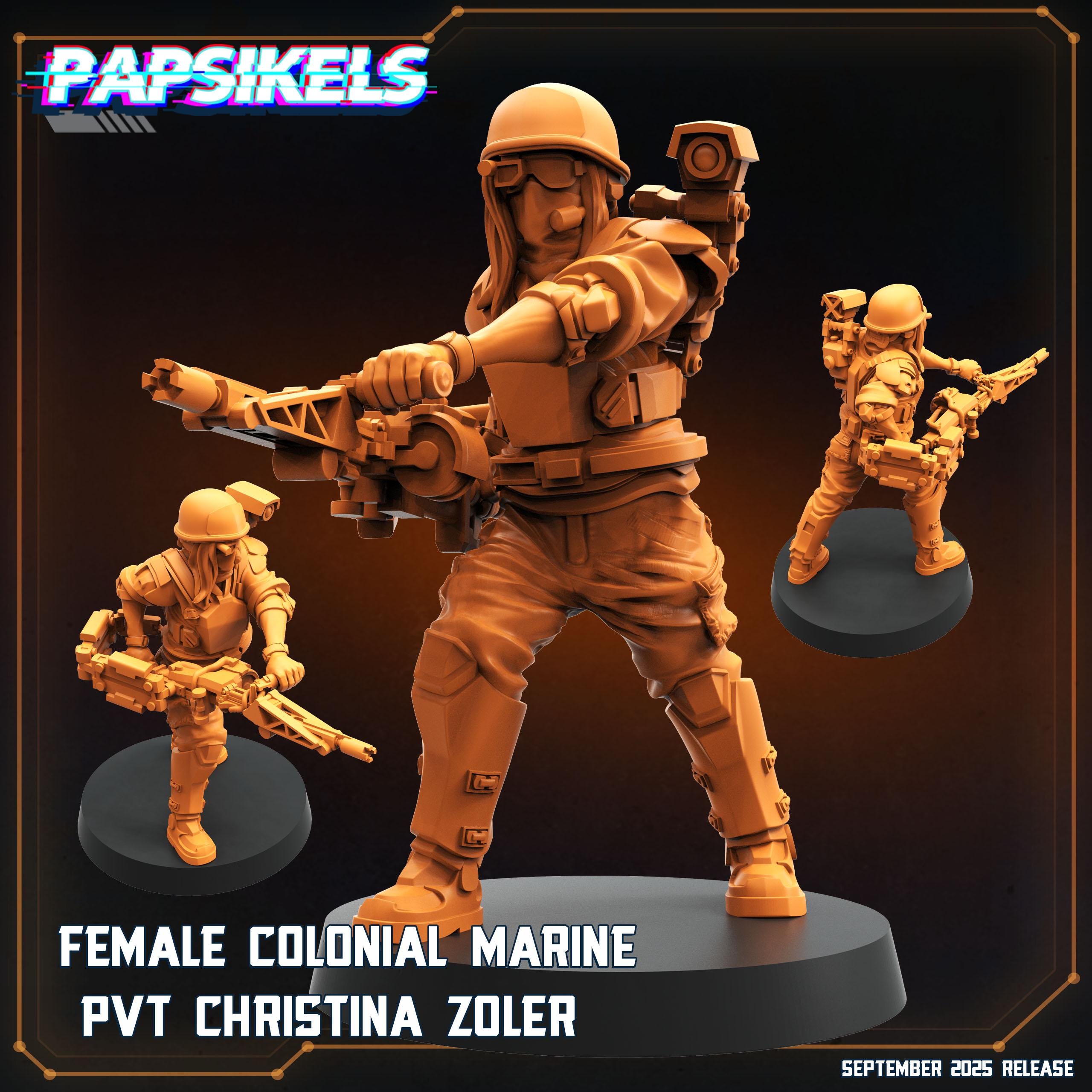 Female Colonial Marine Pvt. Christina Zoler Miniature: Sci-Fi RPG Mini - Papsikels Design (28/32mm)