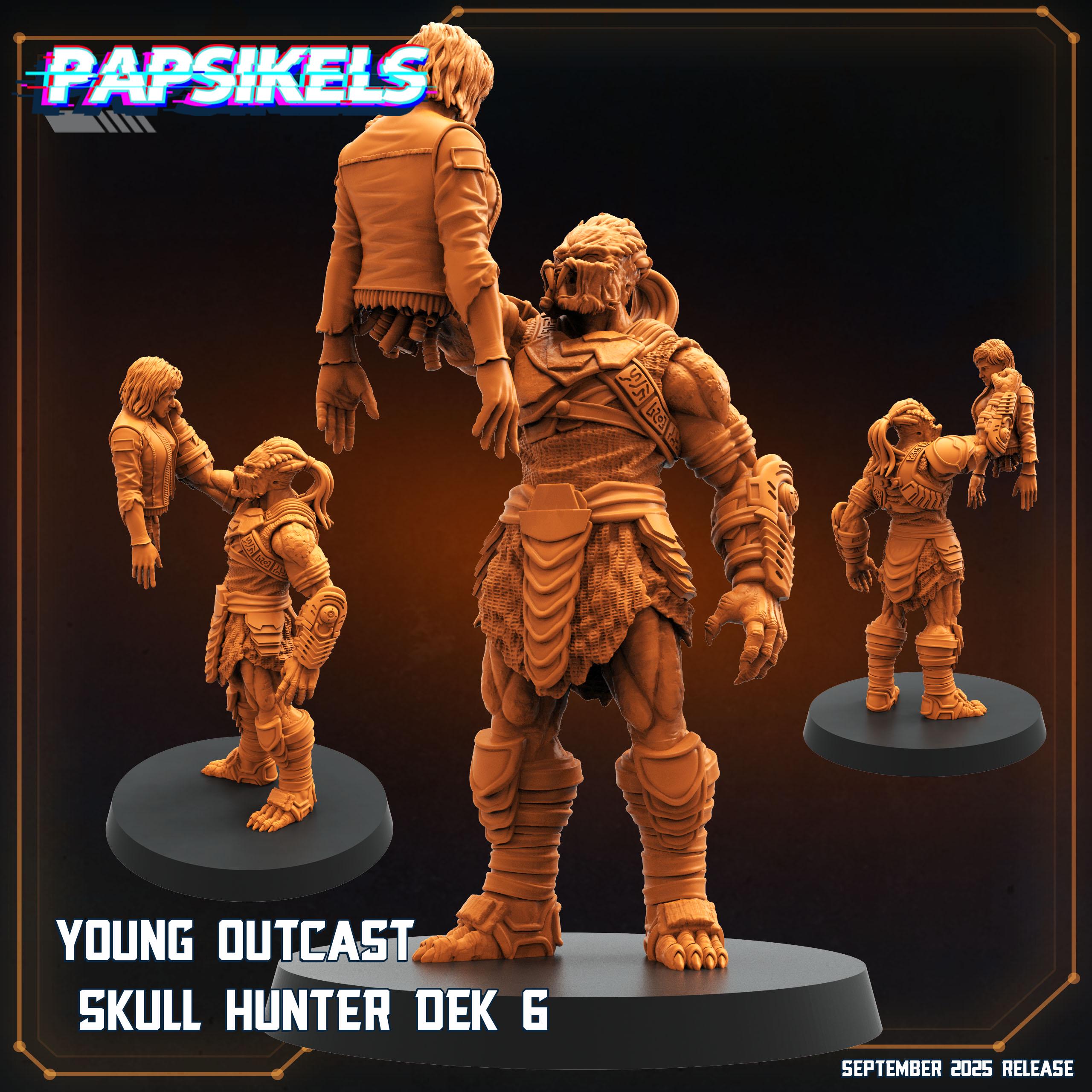 Sci-Fi Skull Hunter Miniature: Young Outcast Dek for Tabletop RPG (28mm/32mm Scale)