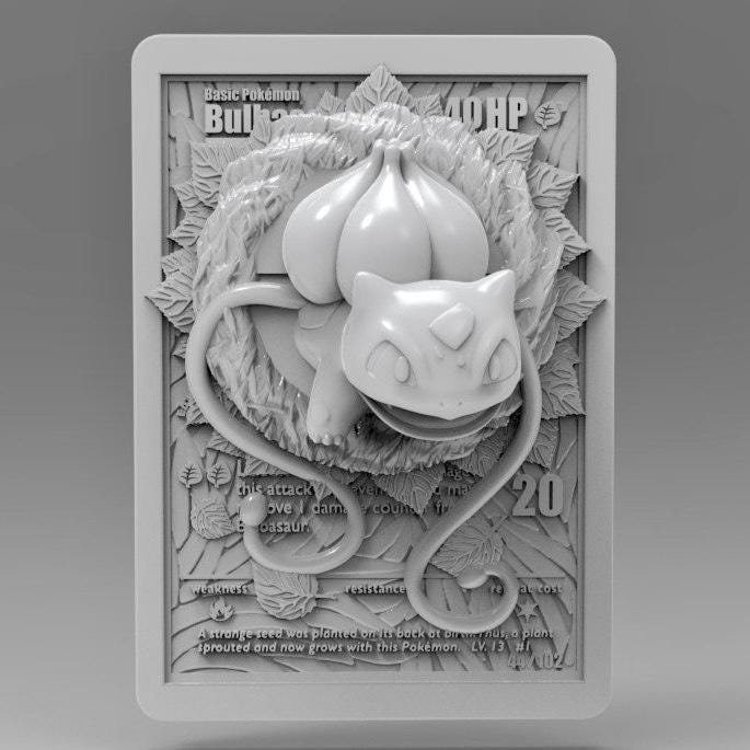Bulbasaur V2 - 3D Printed Pokemon Card Wall Hanger | Fan Art | Pokemon TCG | Resin Model | ABC3D Models