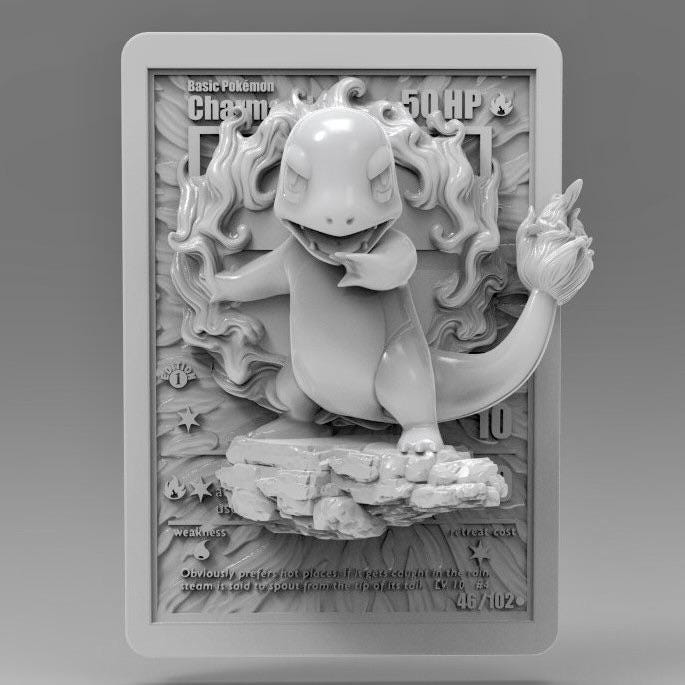 Charmander V2 - 3D Printed Pokemon Card Wall Hanger | Fan Art | Pokemon TCG | Resin Model | ABC3D Models