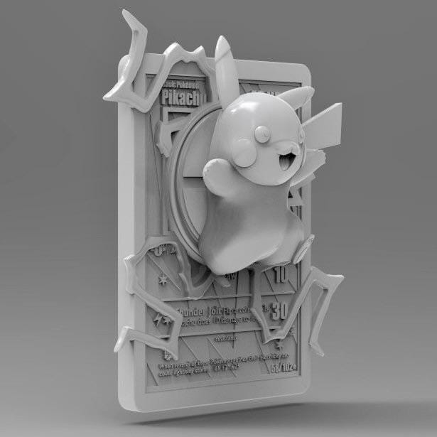 Pikachu V2 - 3D Printed Pokemon Card Wall Hanger | Fan Art | Pokemon TCG | Resin Model | ABC3D Models