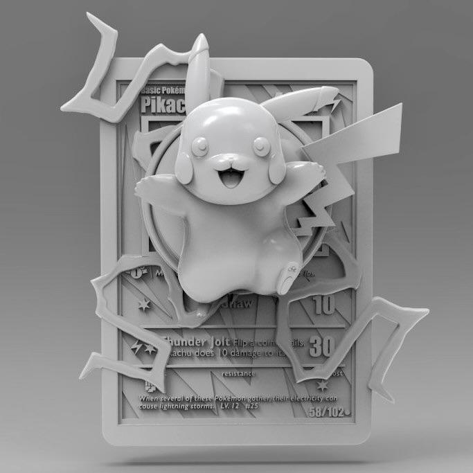 Pikachu V2 - 3D Printed Pokemon Card Wall Hanger | Fan Art | Pokemon TCG | Resin Model | ABC3D Models