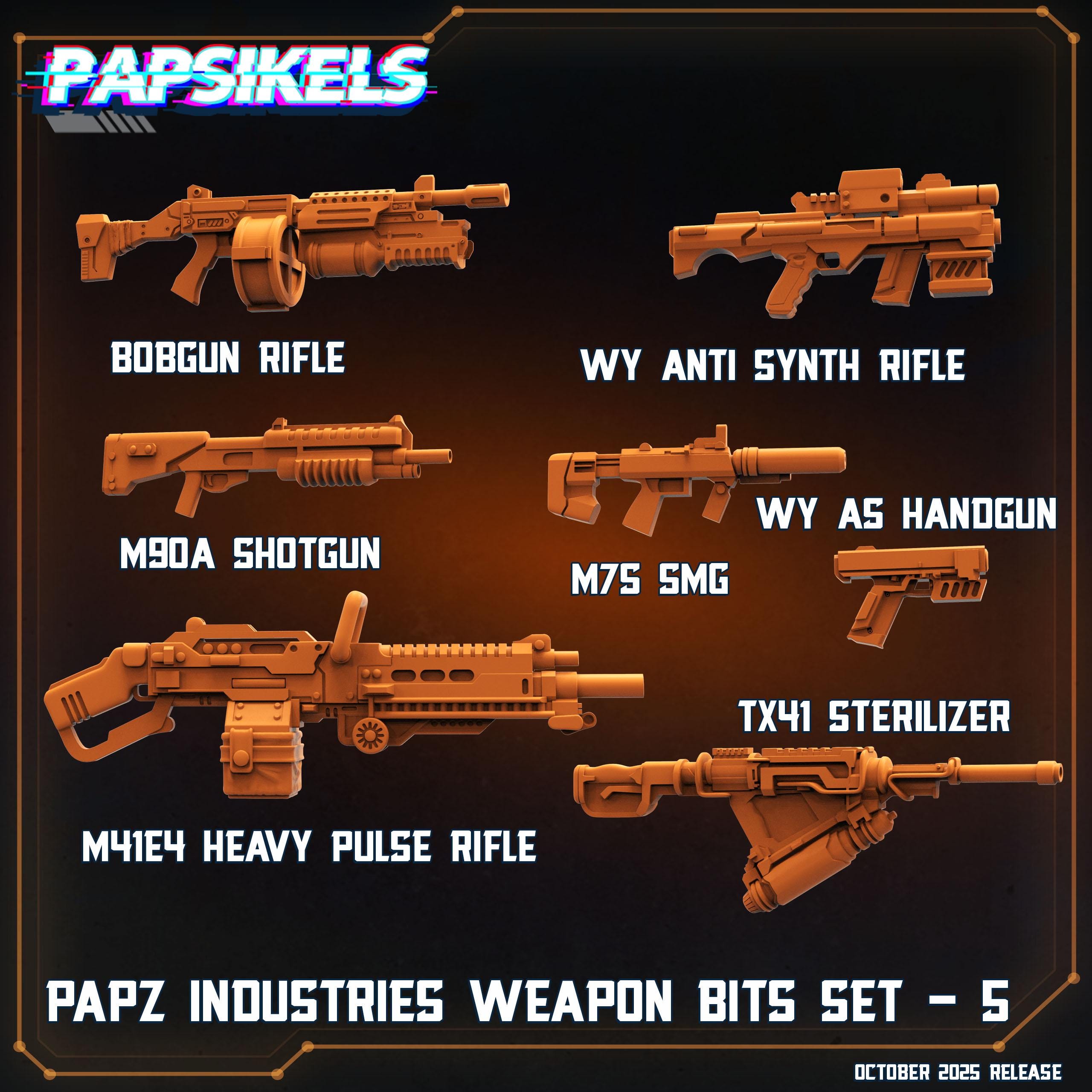 PAPZ Industries Weapon Bits Set 5 | 28 mm / 32 mm Scale | Sci-Fi Weapons Pack | Papsikels Miniatures