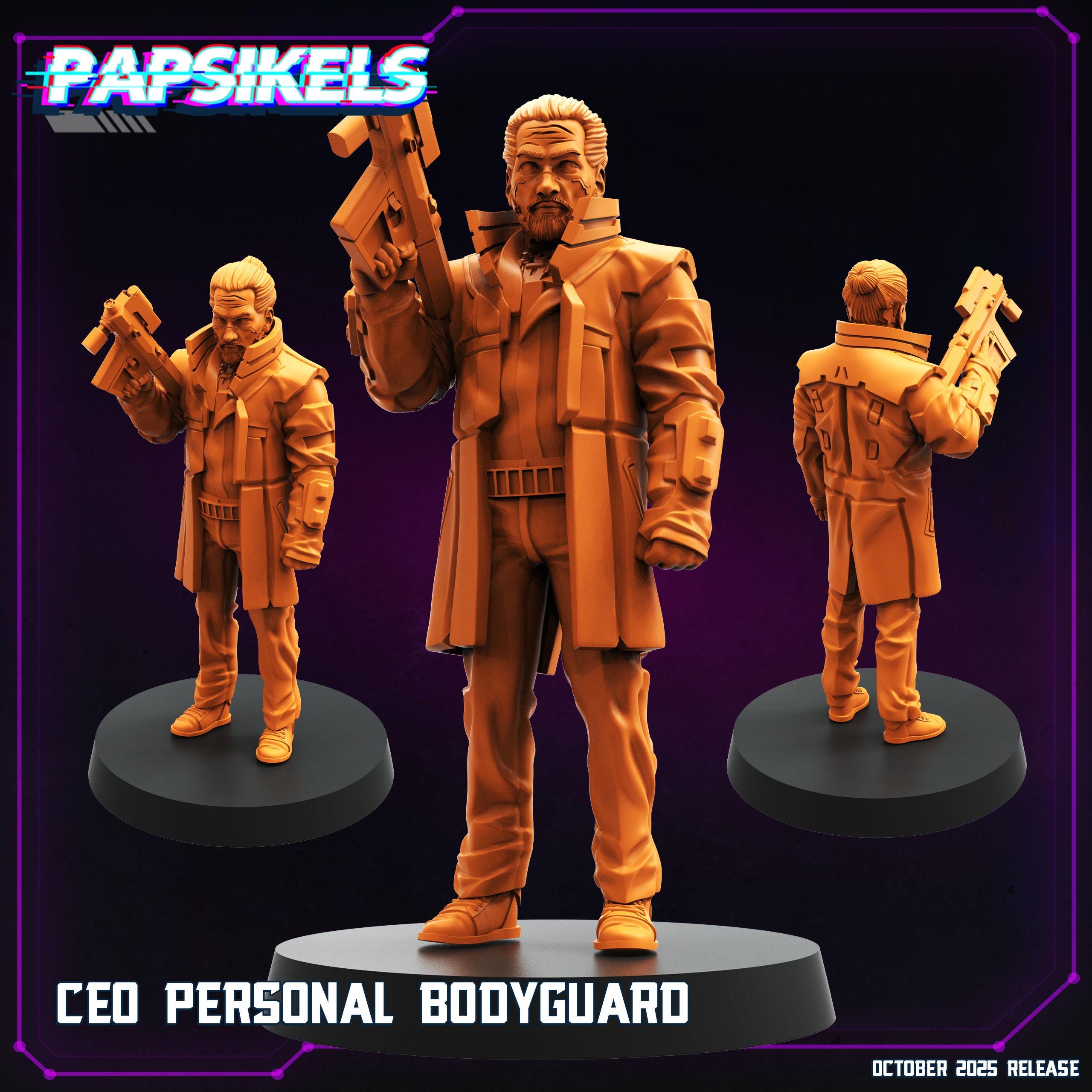 CEO Personal Bodyguard – Cybernetic Enforcer Operative | Cyberpunk 2077 / Deus Ex Inspired | 28 mm / 32 mm Scale | Papsikels Miniatures