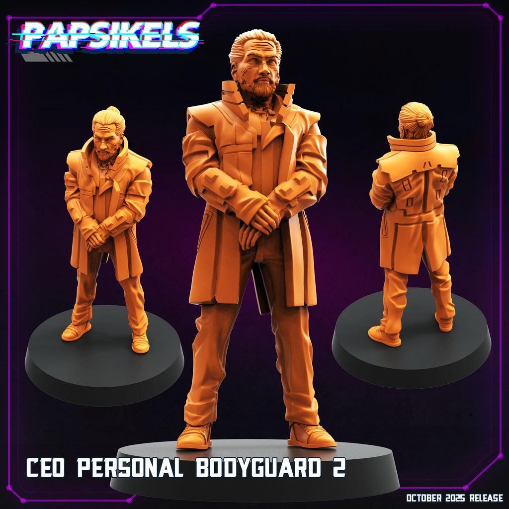 CEO Personal Bodyguard – Cybernetic Enforcer Operative | Cyberpunk 2077 / Deus Ex Inspired | 28 mm / 32 mm Scale | Papsikels Miniatures