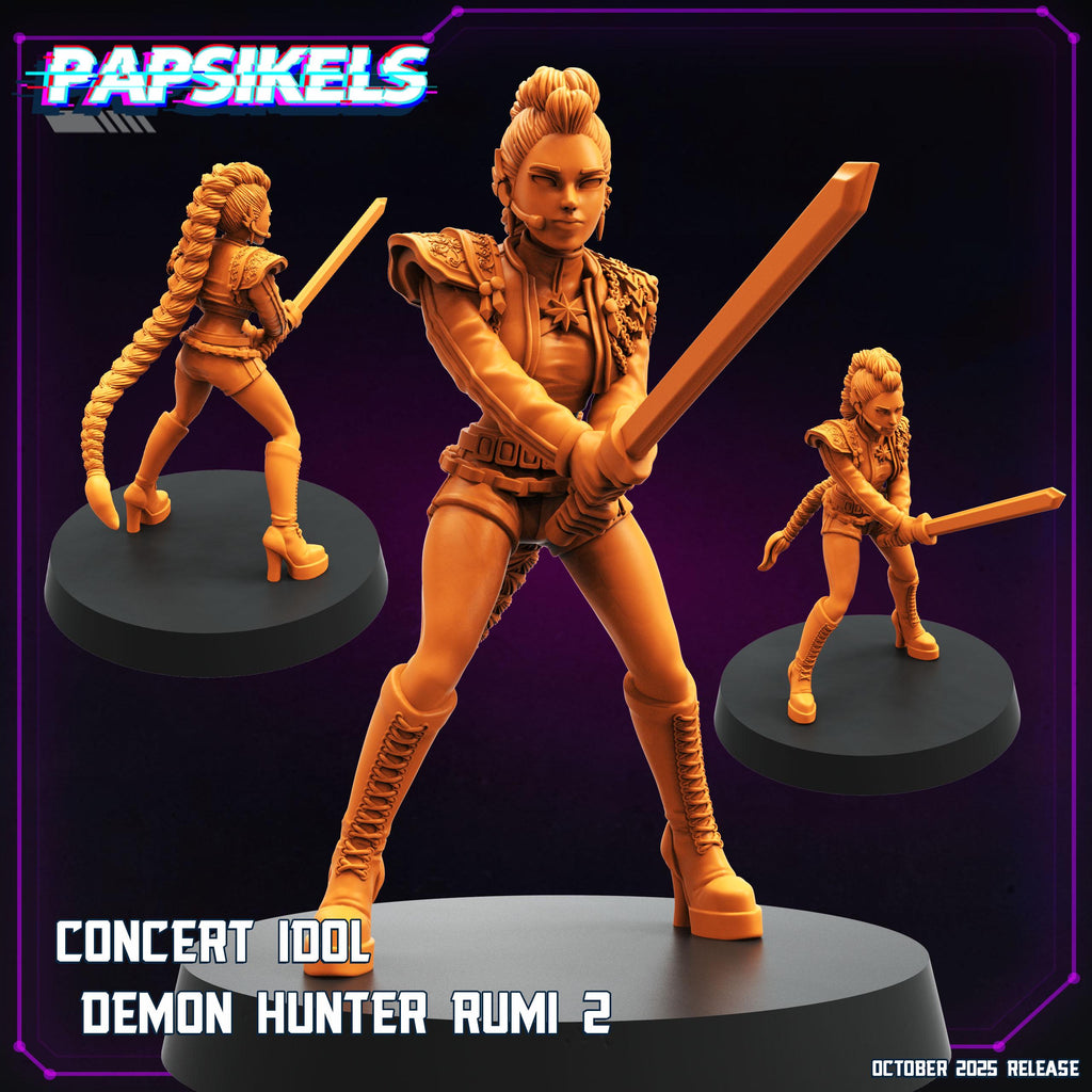 Concert Idol Demon Hunters – Mira, Rumi & Zoey | Cyberpunk Idol Squad | 28 mm / 32 mm Scale | Papsikels Miniatures