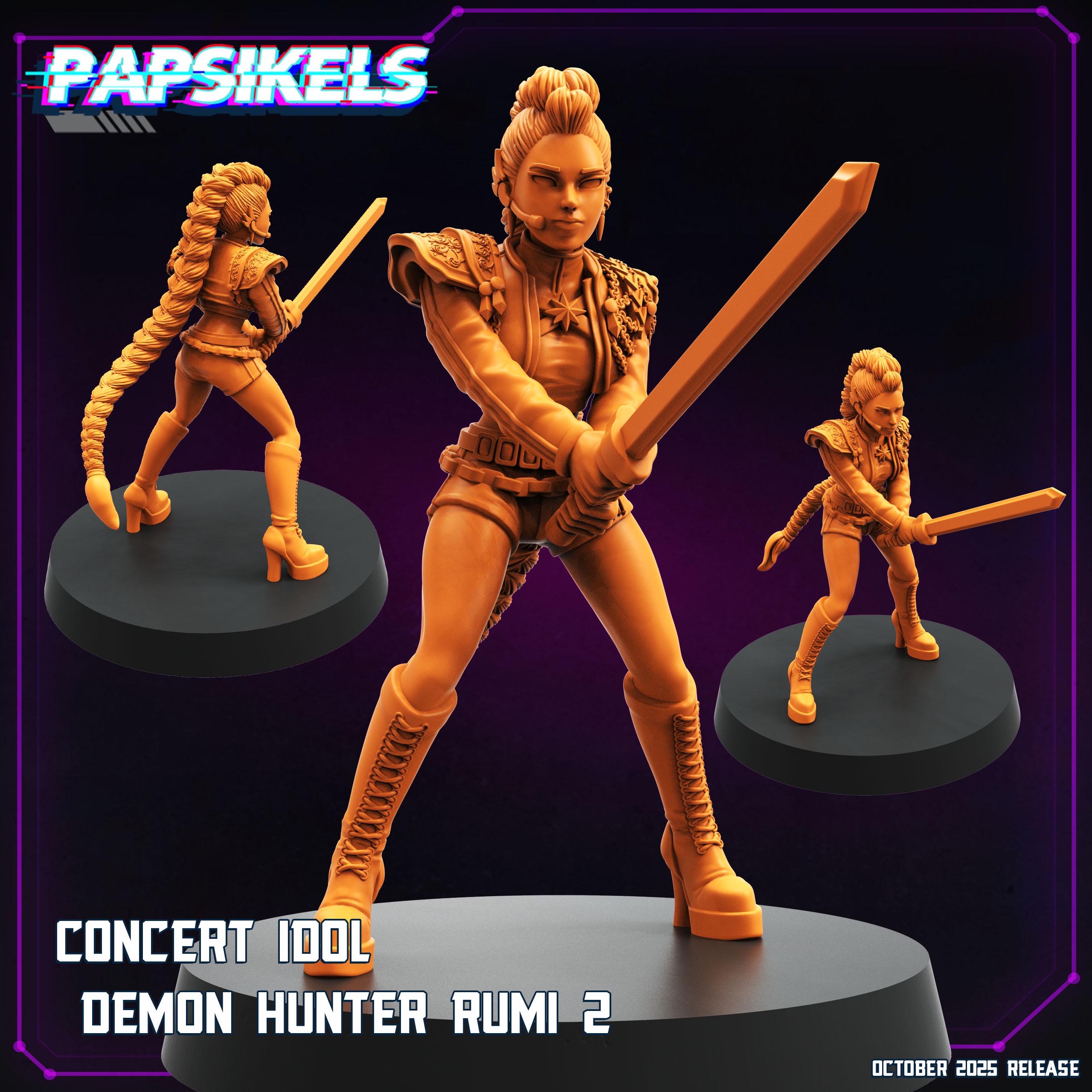 Concert Idol Demon Hunters – Mira, Rumi & Zoey | Cyberpunk Idol Squad | 28 mm / 32 mm Scale | Papsikels Miniatures