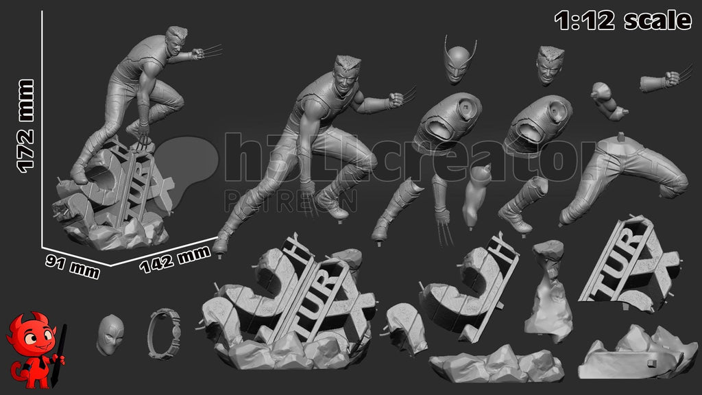 Hugh Jackman Wolverine from Deadpool & Wolverine (fan art) | Full Model or Bust | Miniature scale 1:12 | h3LL Creator | DIY Model Kit