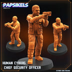 Human Cyborg Chief Security Officer (Morrow Variant Set) | Alien Earth | 28mm / 32mm Scale | Papsikels Miniatures