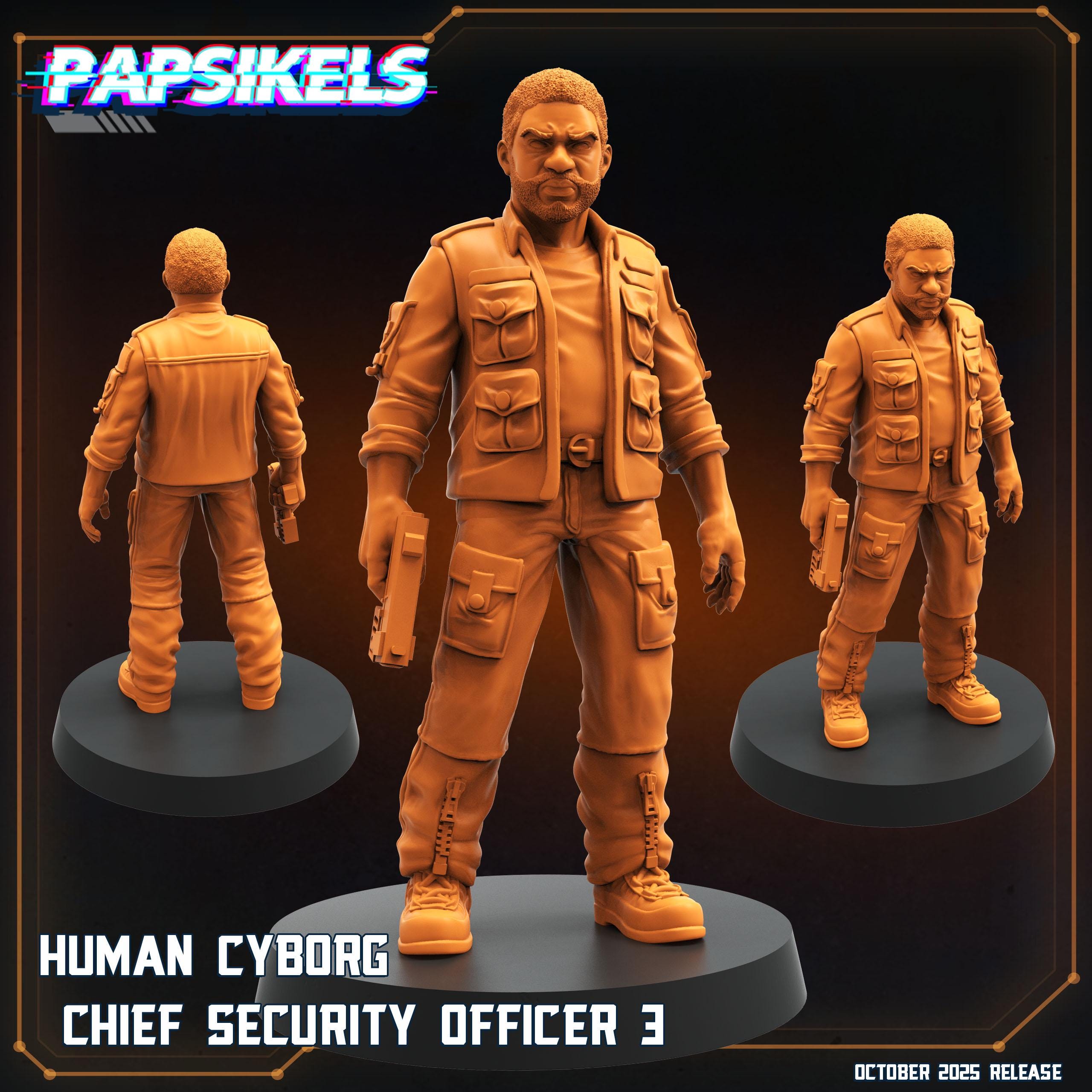 Human Cyborg Chief Security Officer (Morrow Variant Set) | Alien Earth | 28mm / 32mm Scale | Papsikels Miniatures