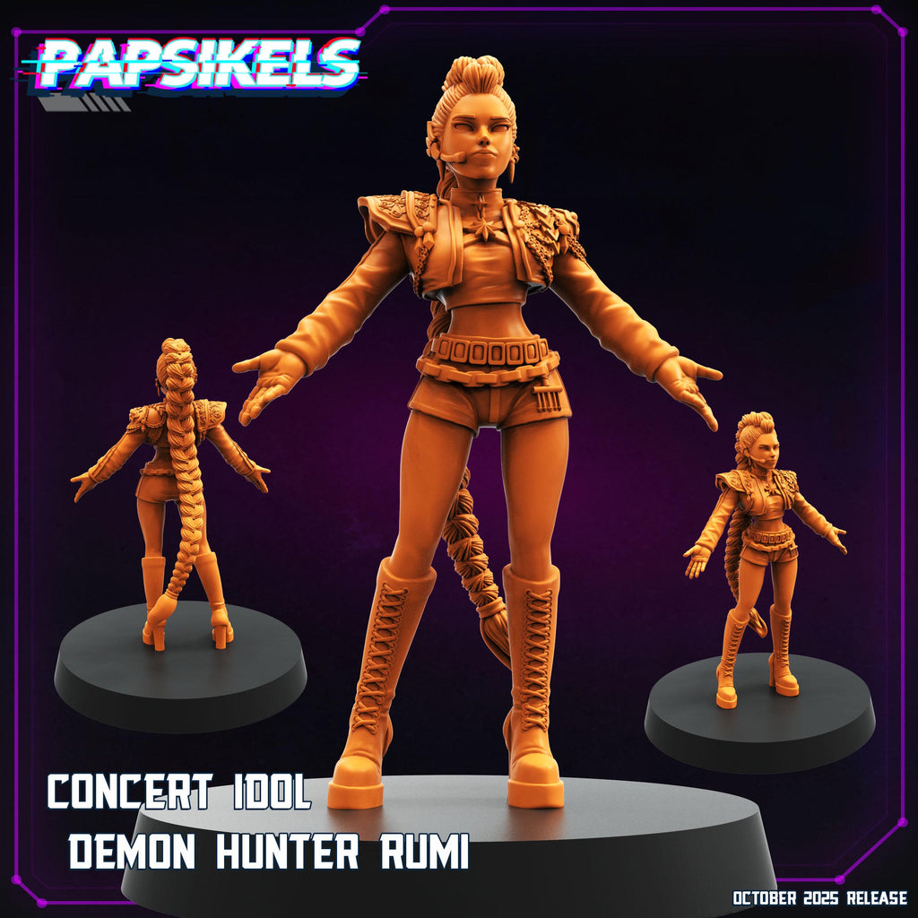 Concert Idol Demon Hunters – Mira, Rumi & Zoey | Cyberpunk Idol Squad | 28 mm / 32 mm Scale | Papsikels Miniatures