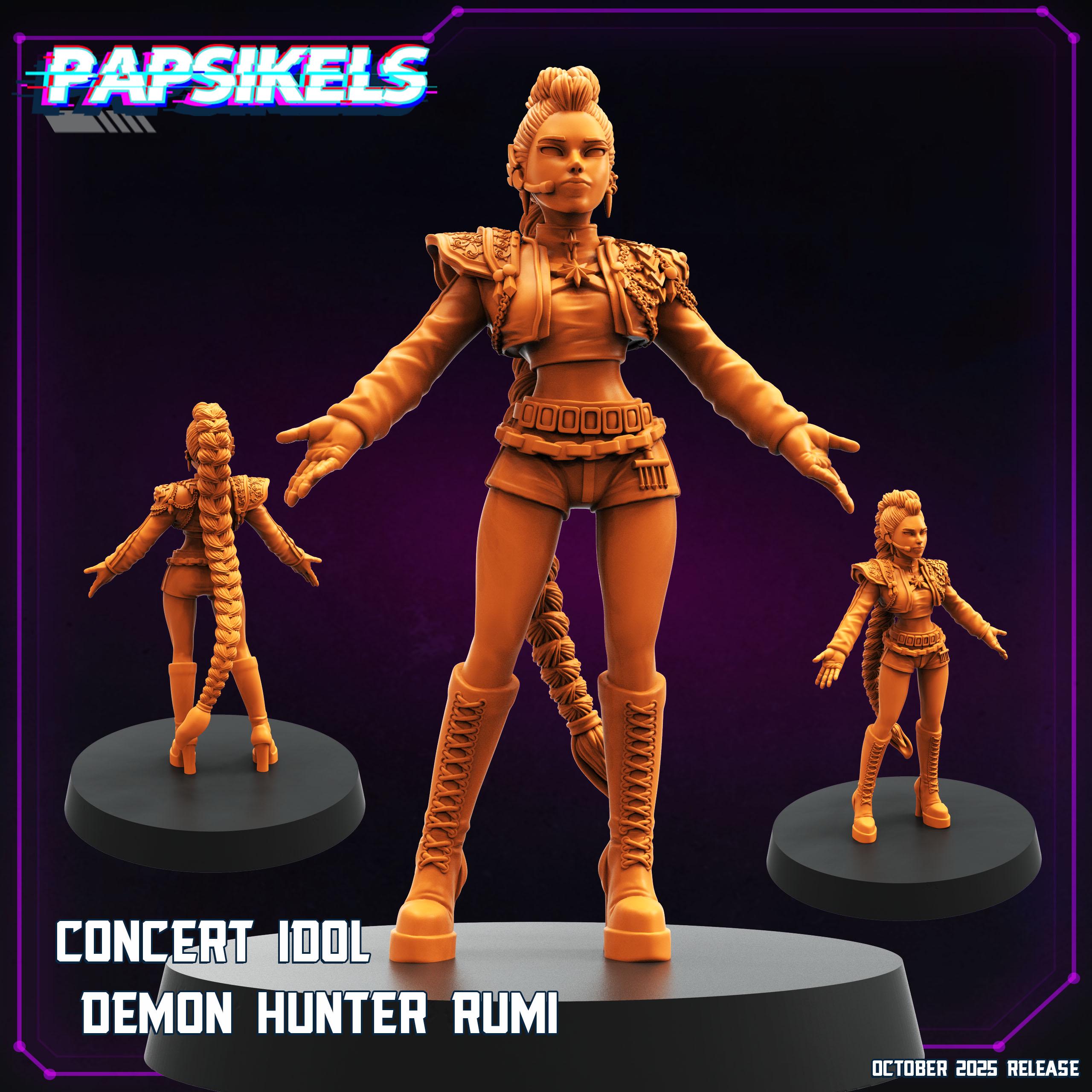 Concert Idol Demon Hunters – Mira, Rumi & Zoey | Cyberpunk Idol Squad | 28 mm / 32 mm Scale | Papsikels Miniatures
