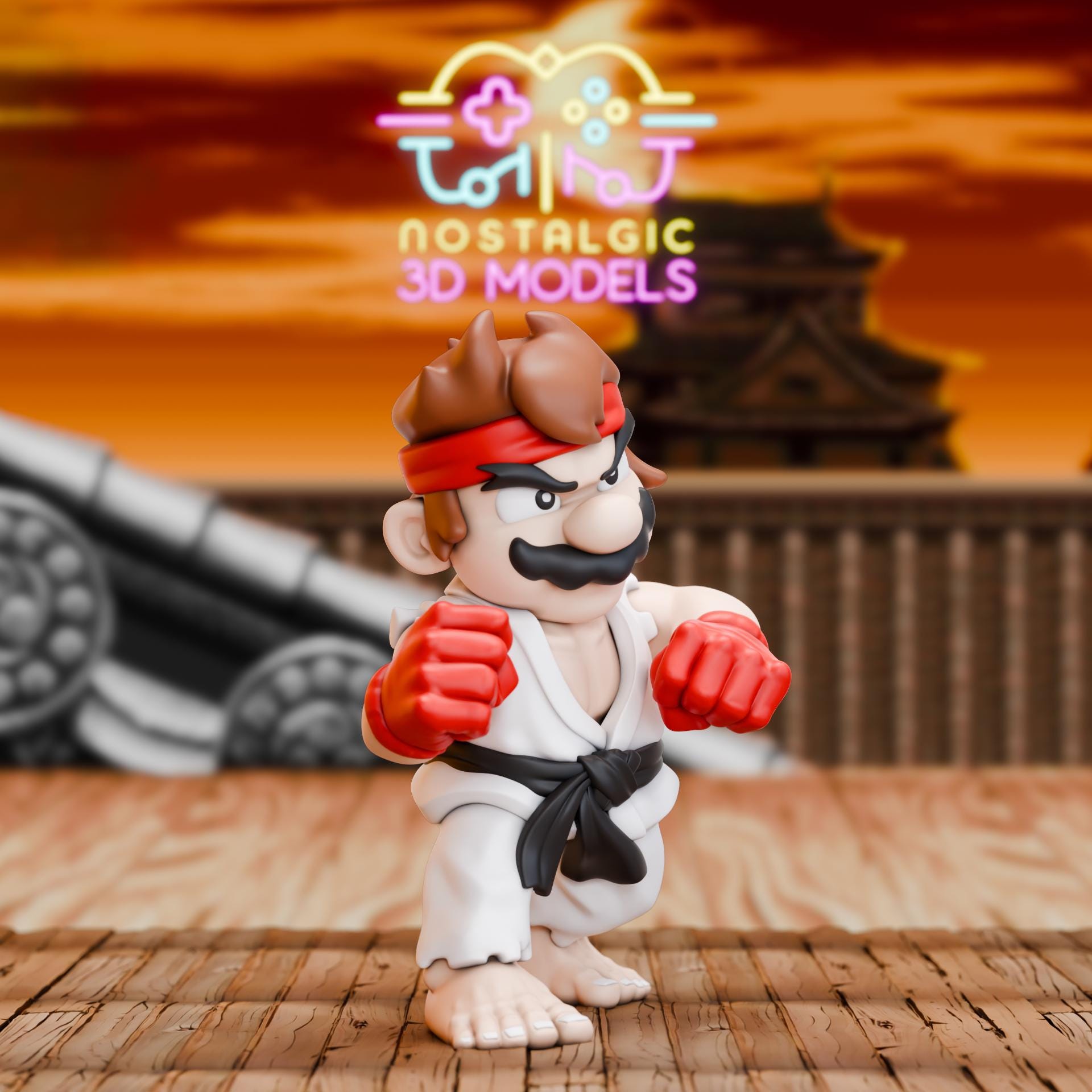 Super Brawl Legends | Nostalgic 3D Mario × Street Fighter Fusion Set | Large & Small Collectible Resin Figures