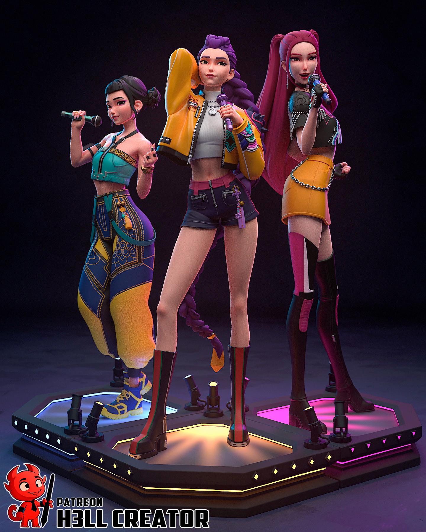 K-Pop Demon Hunters Diorama | Zoey, Rumi & Mira | H3LLcreator | Interlocking Display Set | Premium Resin Print