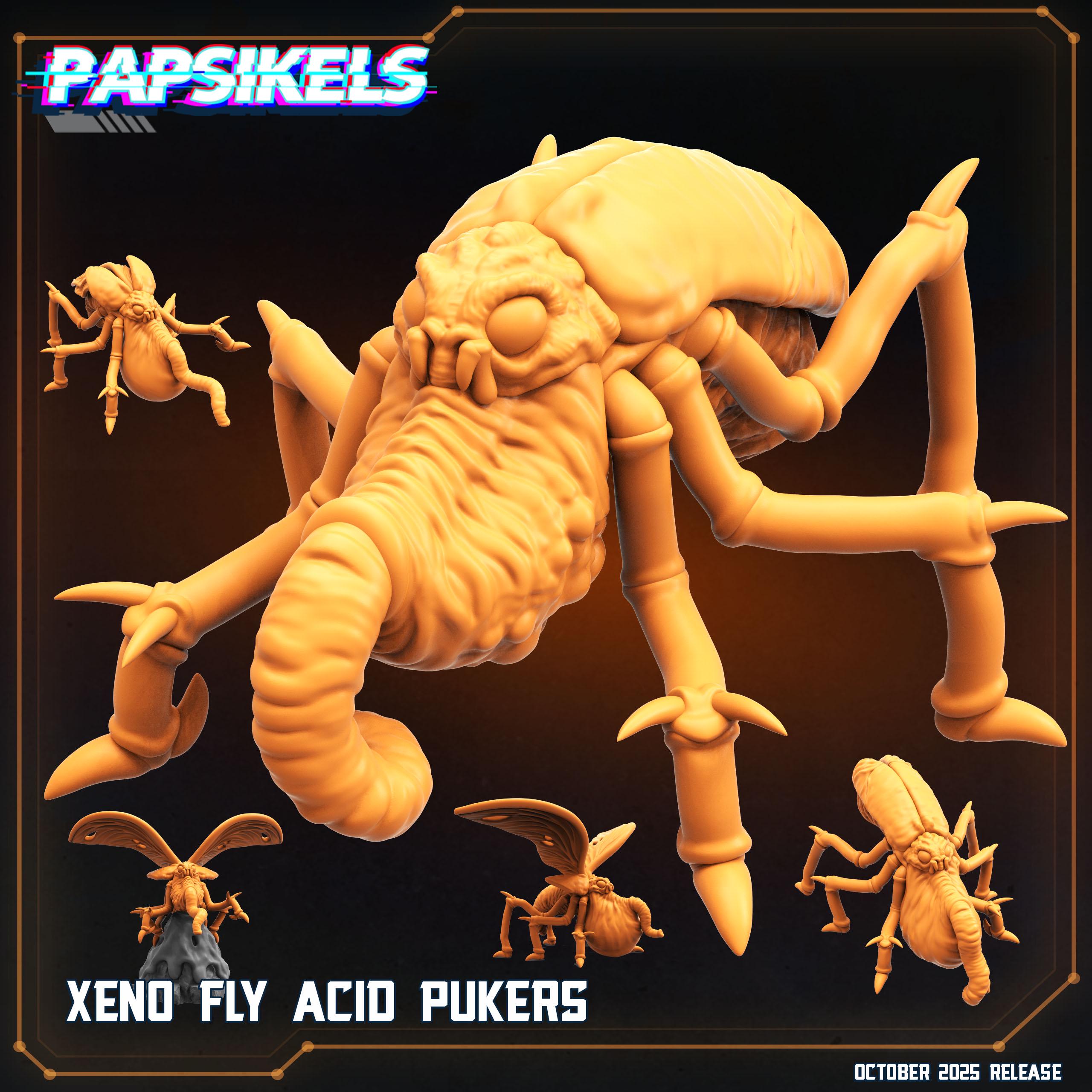 Xeno Fly Acid Pukers | Papsikels October 2025 | Alien Earth Inspired Resin Miniatures | 32 mm • Play Scale • Epic 0.5 Scale • Full 1:1 Scale