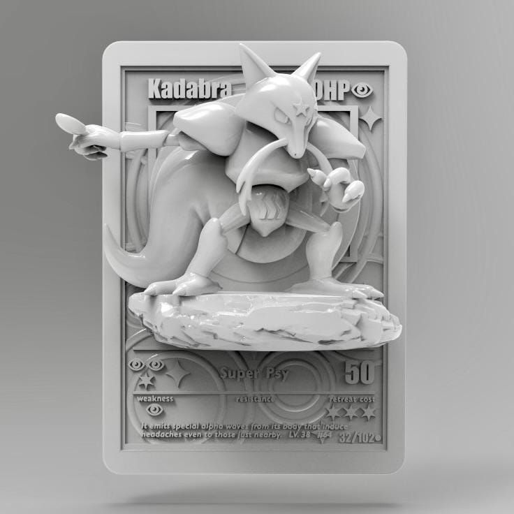 Kadabra V2 - 3D Printed Pokemon Card Wall Hanger | Fan Art | Pokemon TCG | Resin Model | ABC3D Models