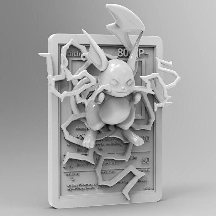 Raichu - 3D Printed Pokemon Card Wall Hanger | Fan Art | Pokemon TCG | Resin Model | ABC3D Models