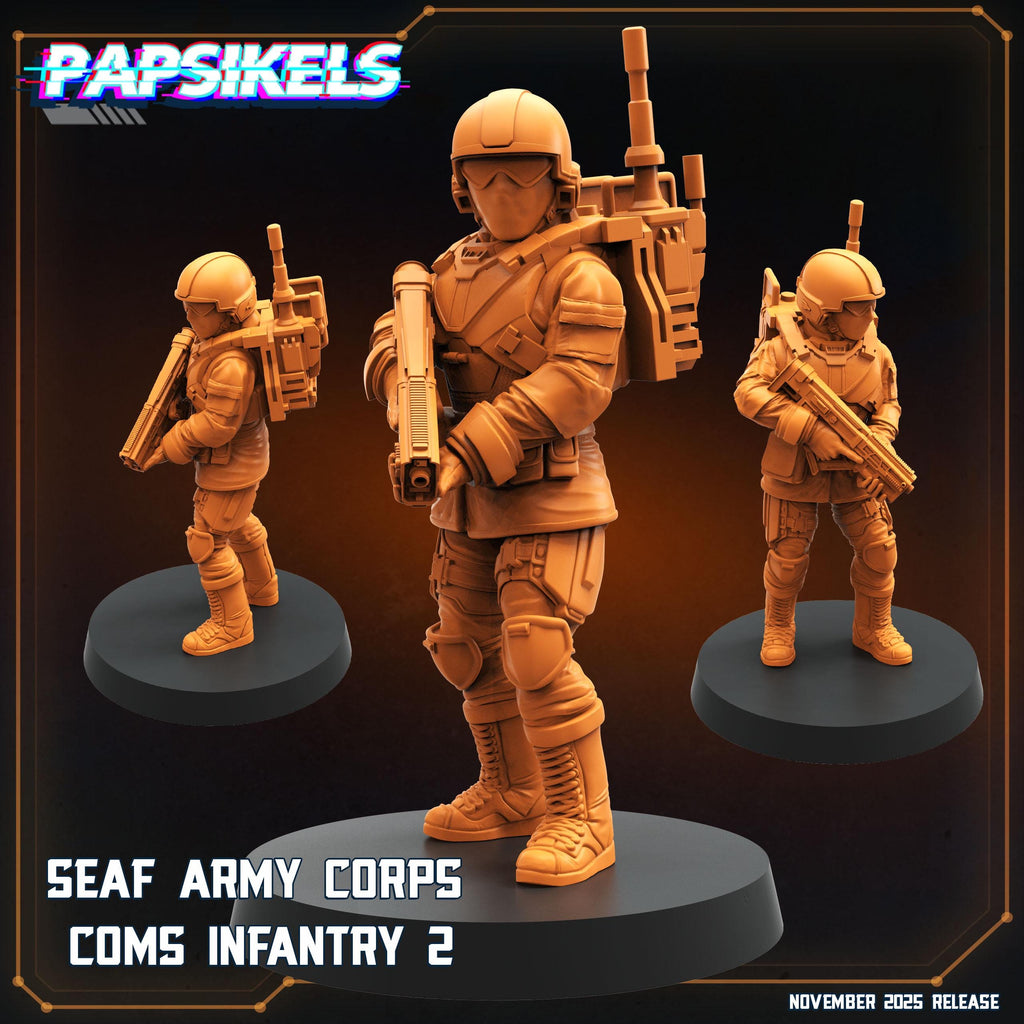 SEAF Army Corps Comms Infantry 1–5 | Papsikels | Helldivers-Inspired | 28 mm or 32 mm Scale | Resin Miniatures
