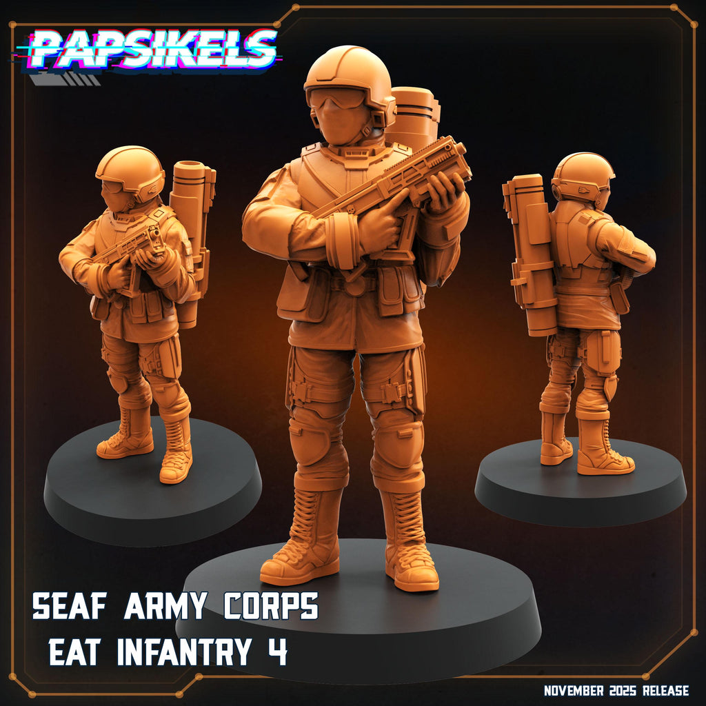 SEAF Army Corps EAT Infantry 1–5 | Papsikels | Helldivers-Inspired | 28 mm or 32 mm Scale | Resin Miniatures
