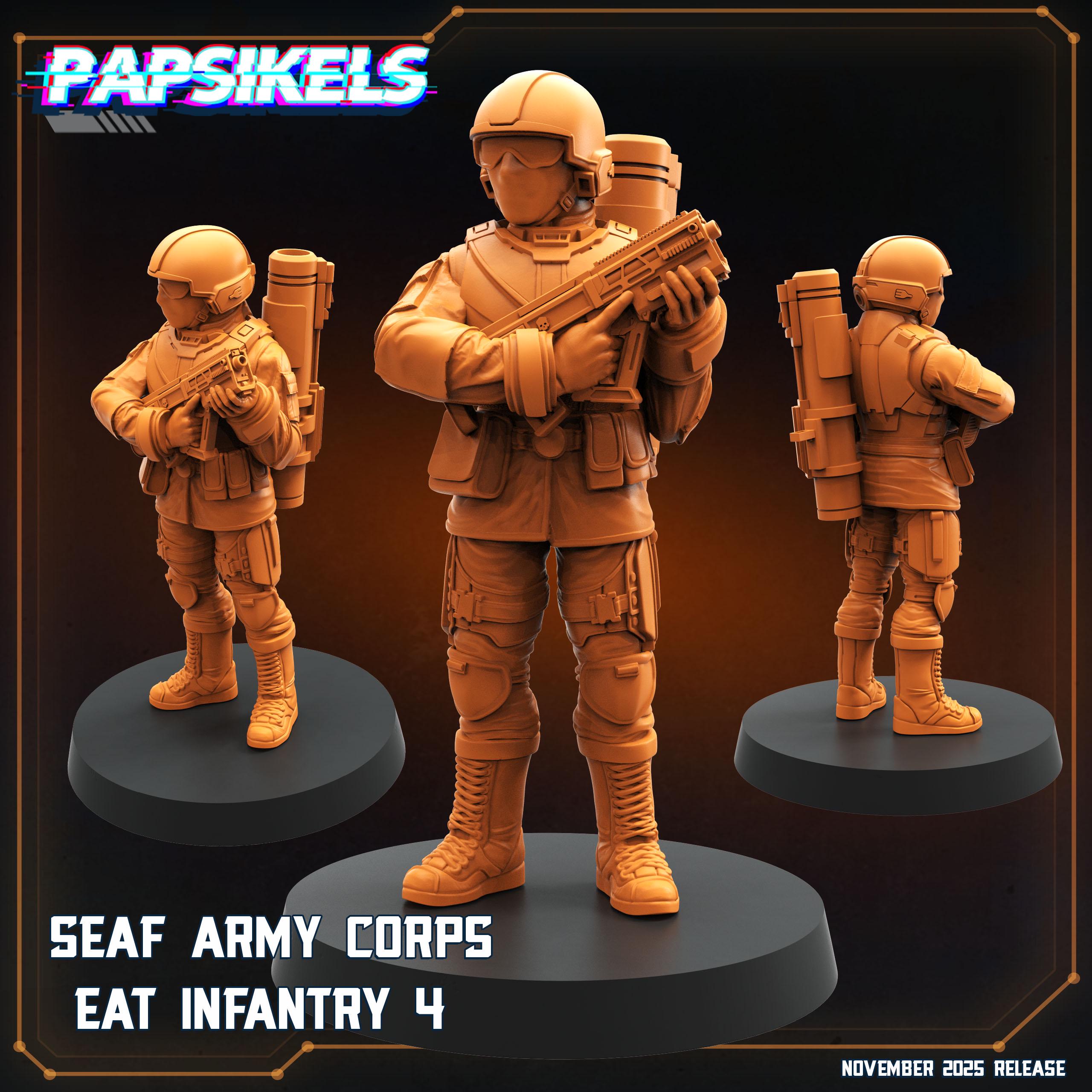 SEAF Army Corps EAT Infantry 1–5 | Papsikels | Helldivers-Inspired | 28 mm or 32 mm Scale | Resin Miniatures