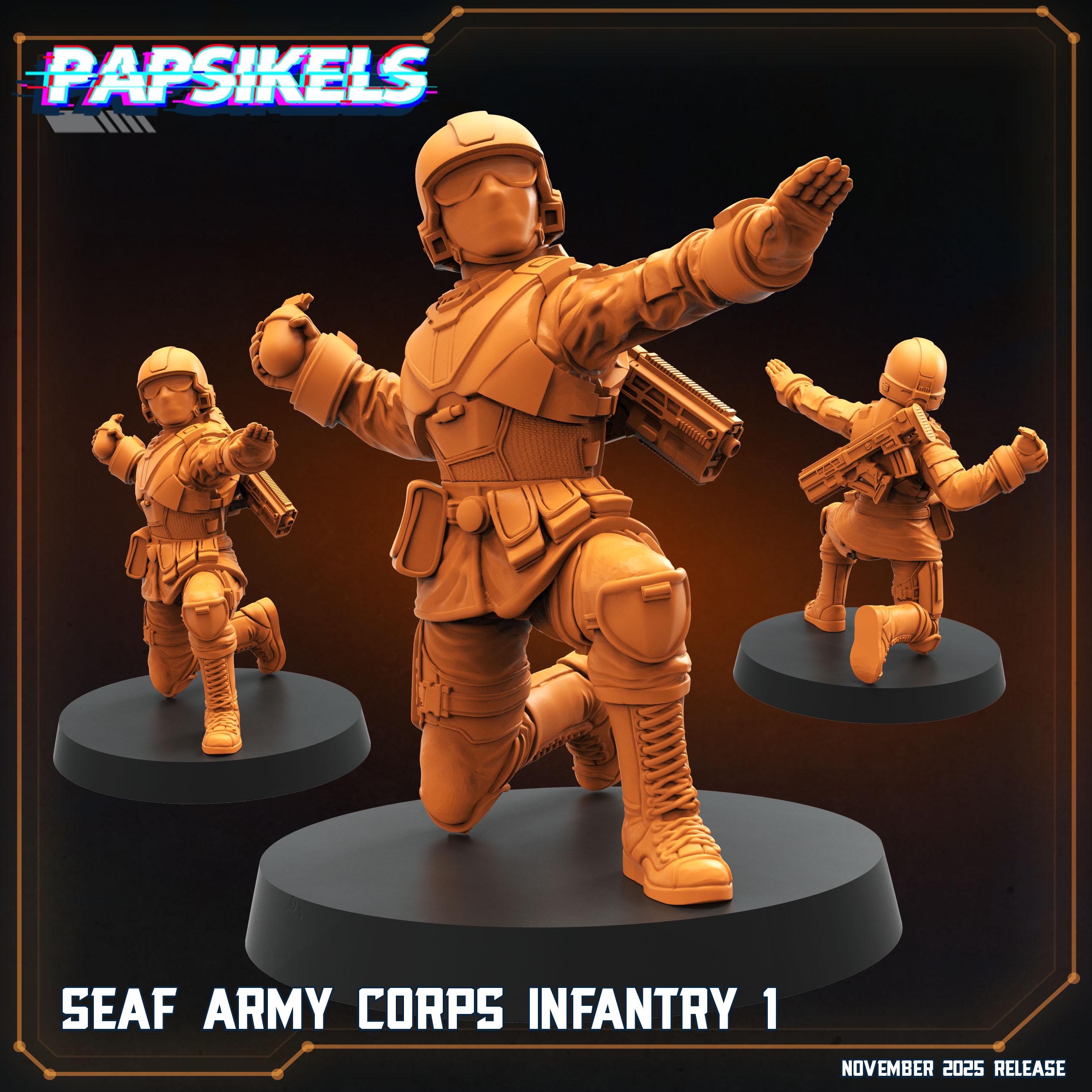 SEAF Army Corps Infantry 1–5 | Papsikels | Helldivers-Inspired | 28 mm or 32 mm Scale | Resin Miniatures