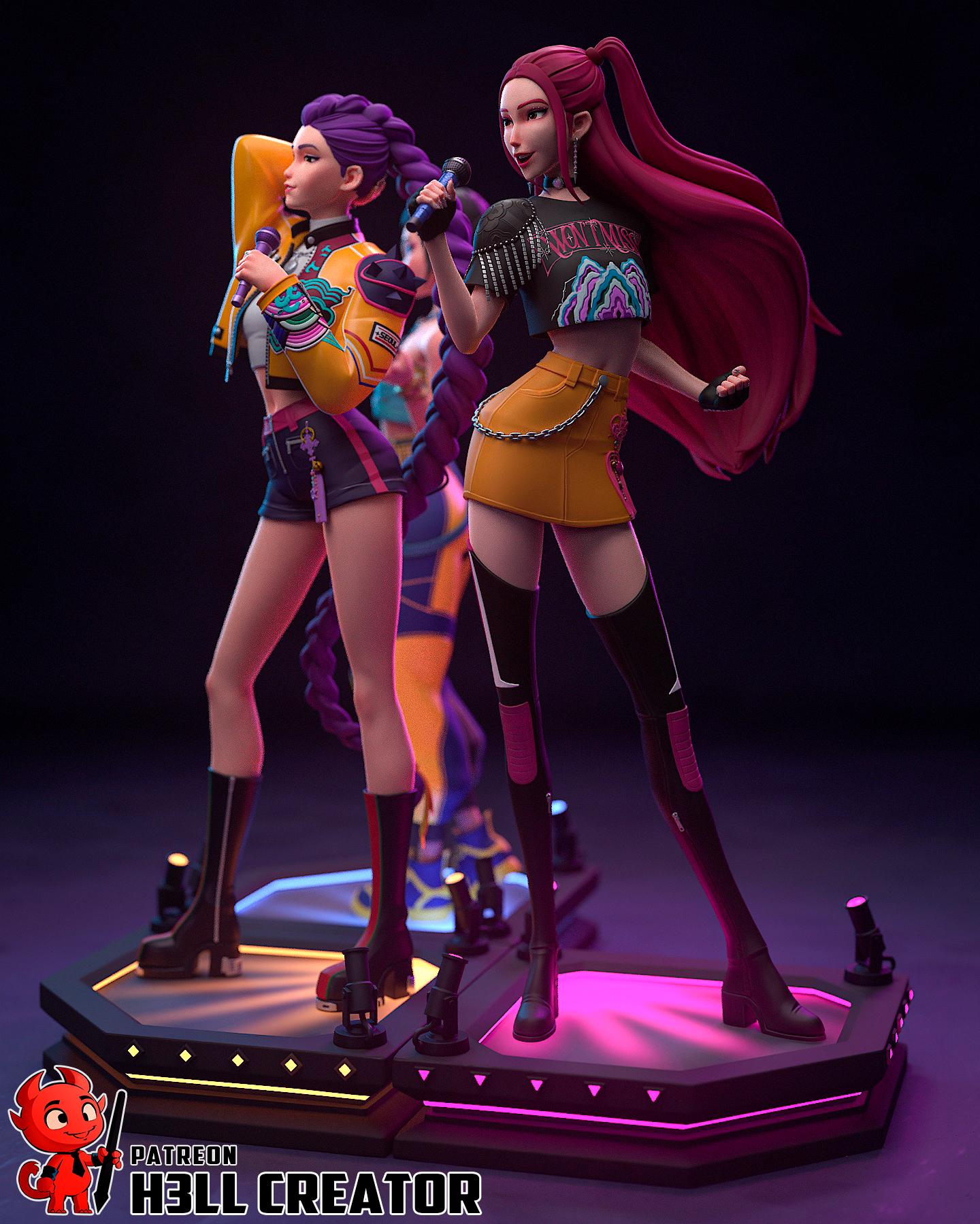 K-Pop Demon Hunters Diorama | Zoey, Rumi & Mira | H3LLcreator | Interlocking Display Set | Premium Resin Print