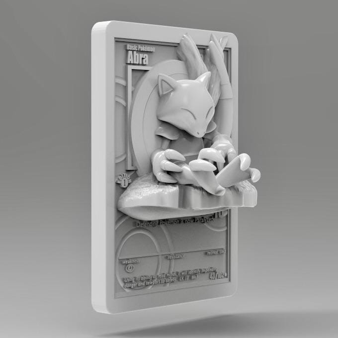 Abra V2 - 3D Printed Pokemon Card Wall Hanger | Fan Art | Pokemon TCG | Resin Model | ABC3D Models