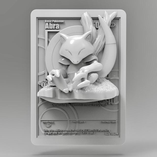 Abra V2 - 3D Printed Pokemon Card Wall Hanger | Fan Art | Pokemon TCG | Resin Model | ABC3D Models