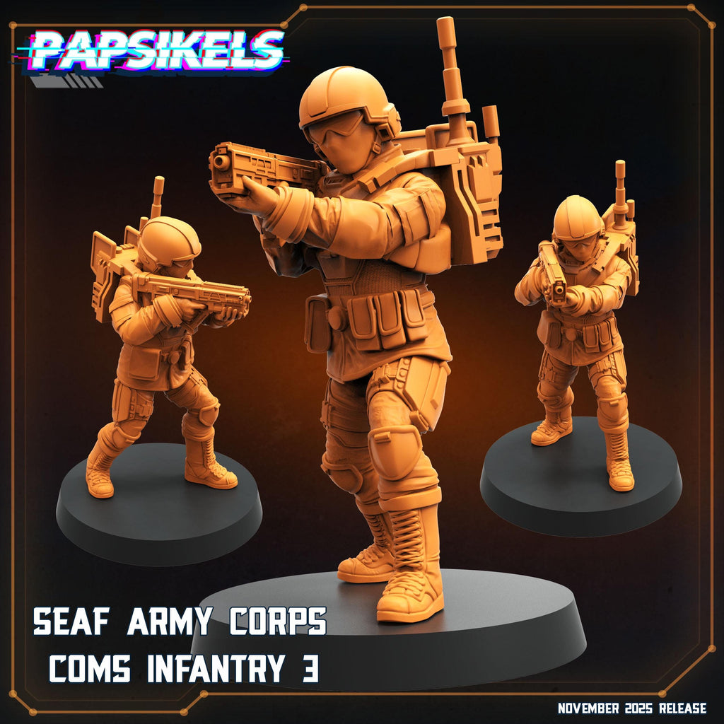 SEAF Army Corps Comms Infantry 1–5 | Papsikels | Helldivers-Inspired | 28 mm or 32 mm Scale | Resin Miniatures