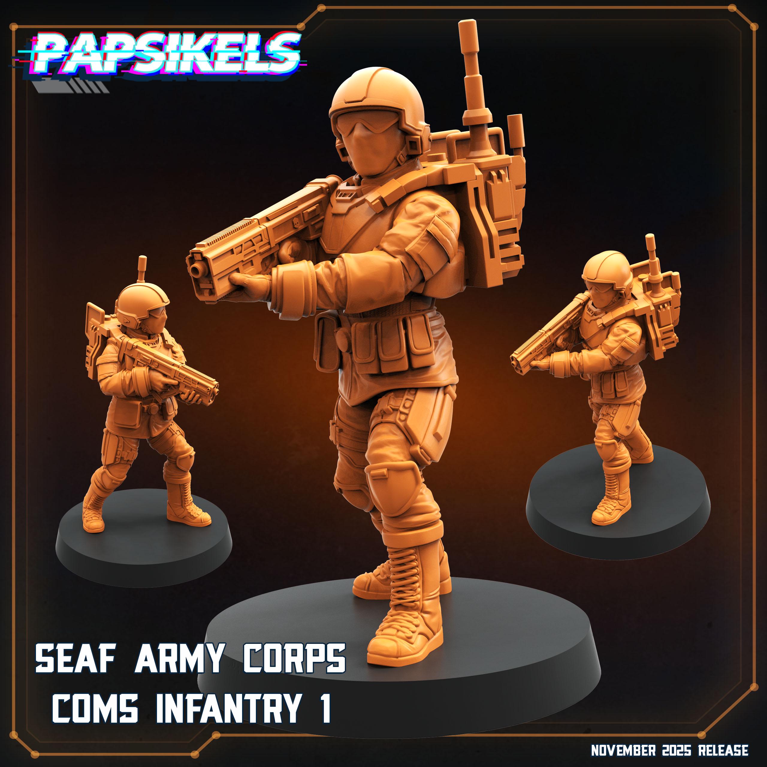 SEAF Army Corps Comms Infantry 1–5 | Papsikels | Helldivers-Inspired | 28 mm or 32 mm Scale | Resin Miniatures