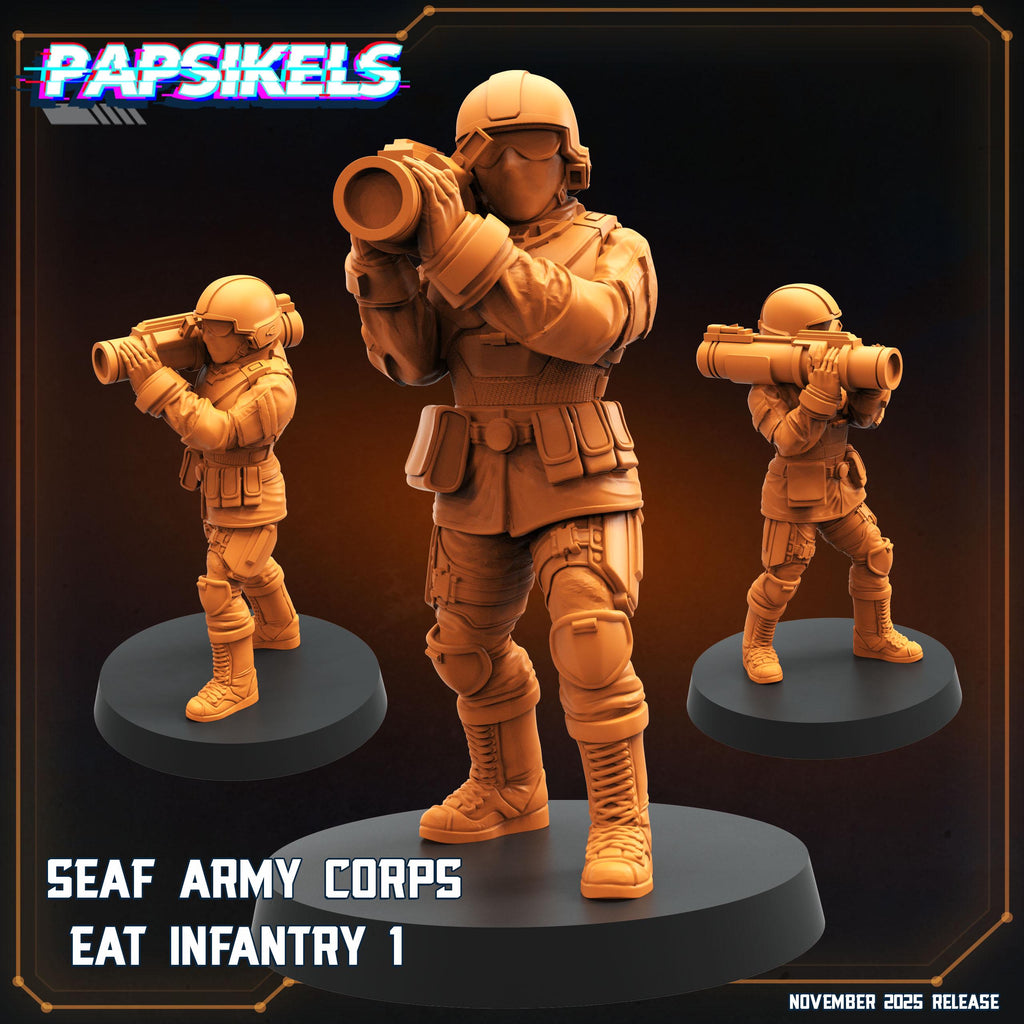 SEAF Army Corps EAT Infantry 1–5 | Papsikels | Helldivers-Inspired | 28 mm or 32 mm Scale | Resin Miniatures