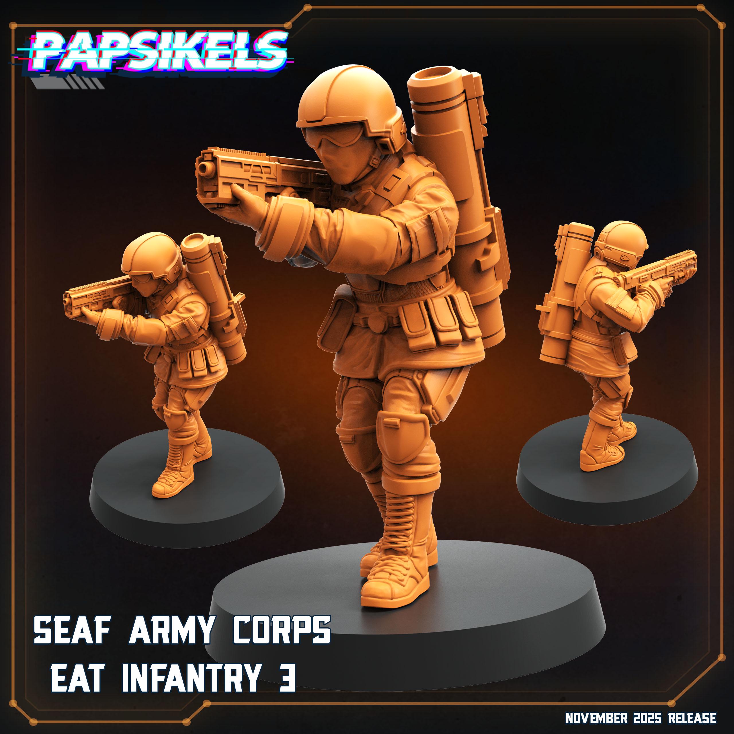 SEAF Army Corps EAT Infantry 1–5 | Papsikels | Helldivers-Inspired | 28 mm or 32 mm Scale | Resin Miniatures