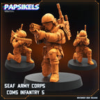 SEAF Army Corps EAT Infantry 1–5 | Papsikels | Helldivers-Inspired | 28 mm or 32 mm Scale | Resin Miniatures