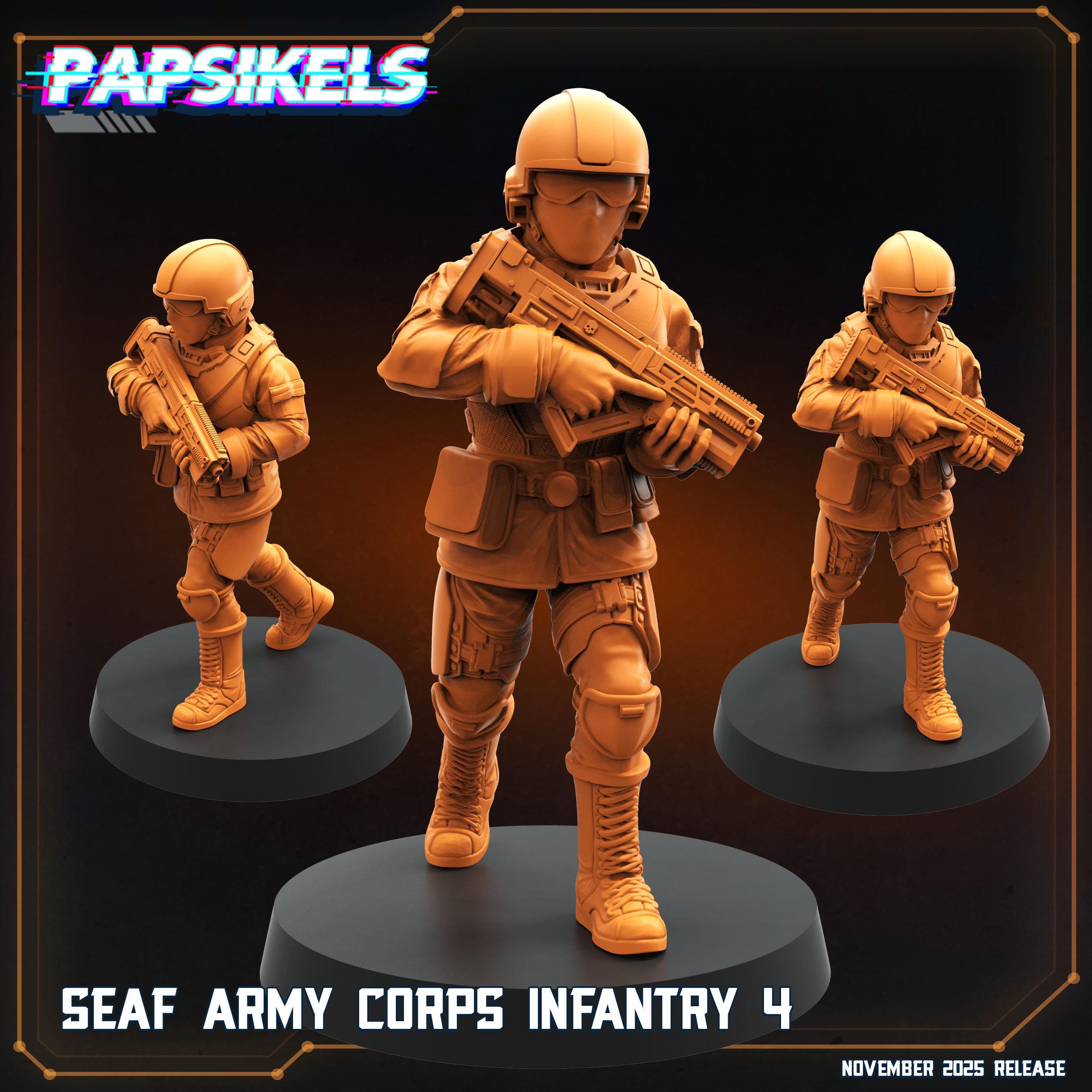 SEAF Army Corps Infantry 1–5 | Papsikels | Helldivers-Inspired | 28 mm or 32 mm Scale | Resin Miniatures