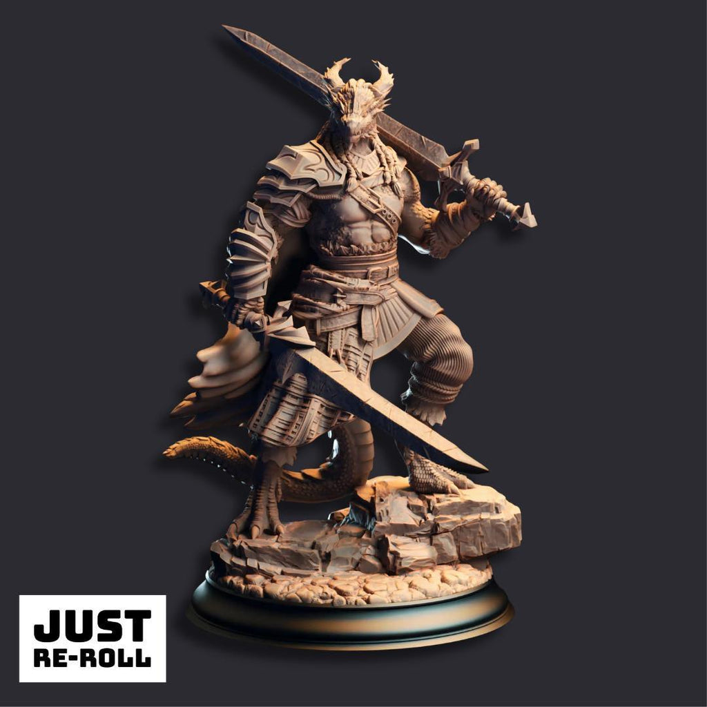 Skraa Dark-Eye Black Dragonkin Barbarian - 3D Printed Barbarian Character Miniature