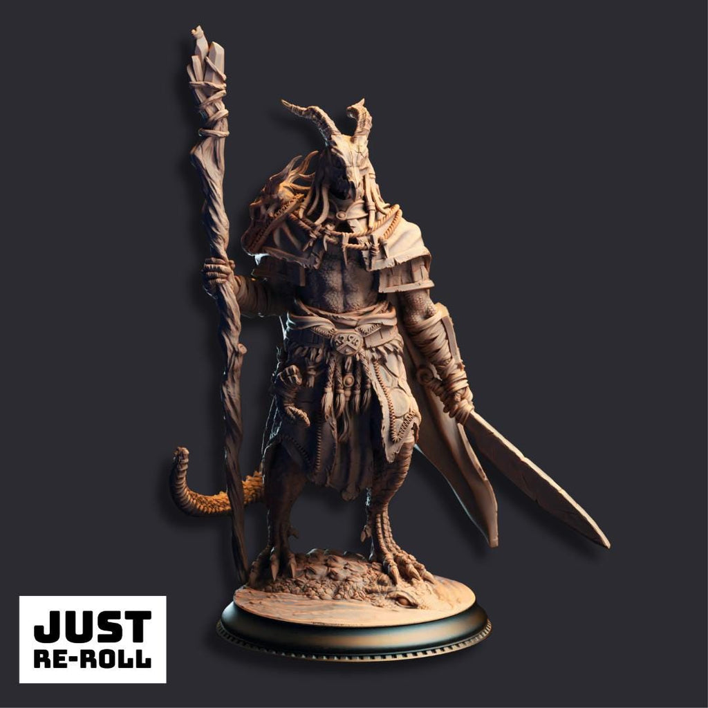 Horzin Ashen-Palm Black Dragonkin Druid - 3D Printed Druid Character Miniature