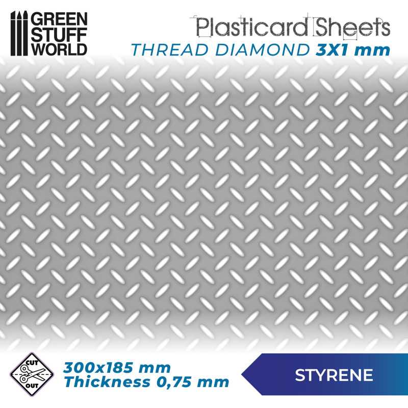 Green Stuff World: Textured Styrene Plasticard Sheet - Diamond Tread