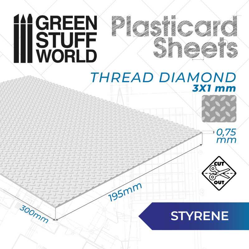 Green Stuff World: Textured Styrene Plasticard Sheet - Diamond Tread